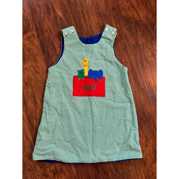 The Bailey Boys Girls Zoo-Themed Green Gingham Jumper Dress 4T Back to School - Picture 1 of 4